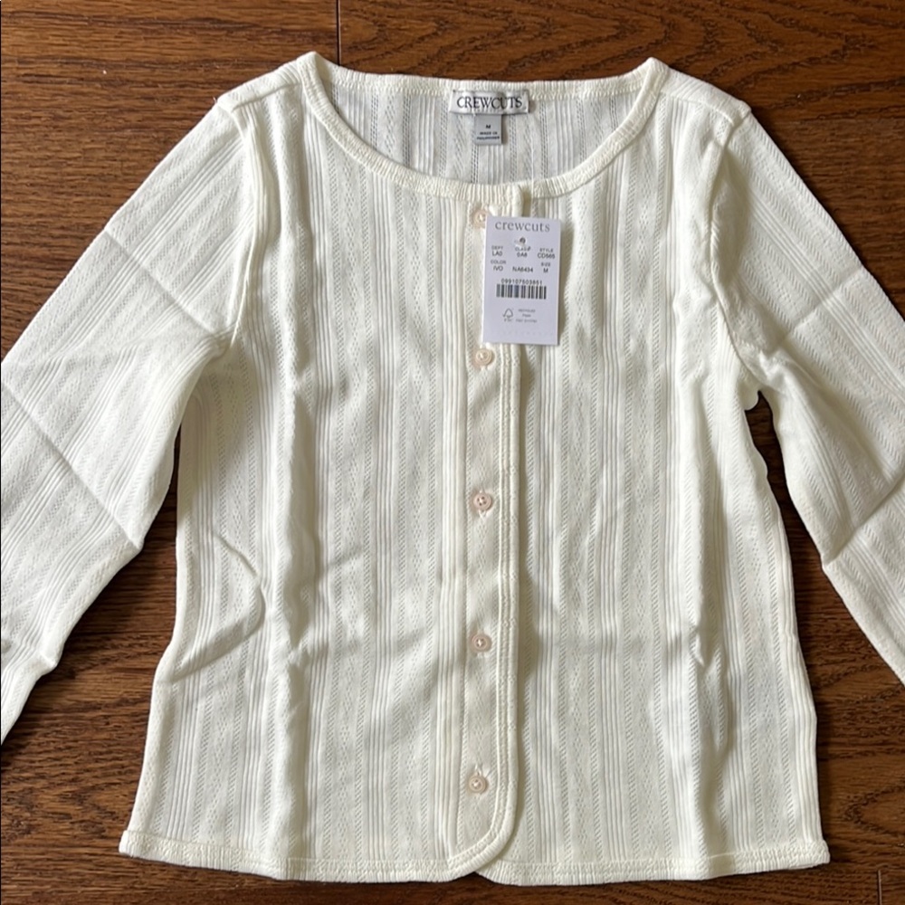 Crewcuts Girls Ivory Pointelle Cardigan Sweater.